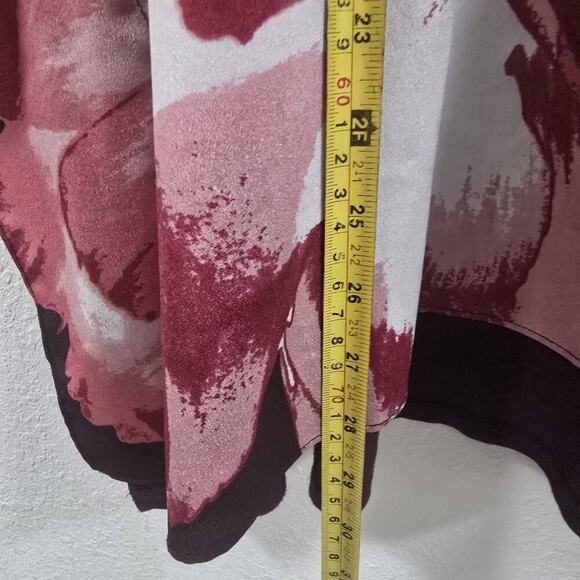 Chico’s S/M Sheer Floral Blouse Burgundy Pink Oversized Poncho Top Flowy - Picture 9 of 11